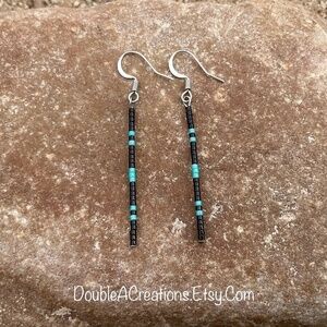 Turquoise and Black Simple Beaded Earrings
